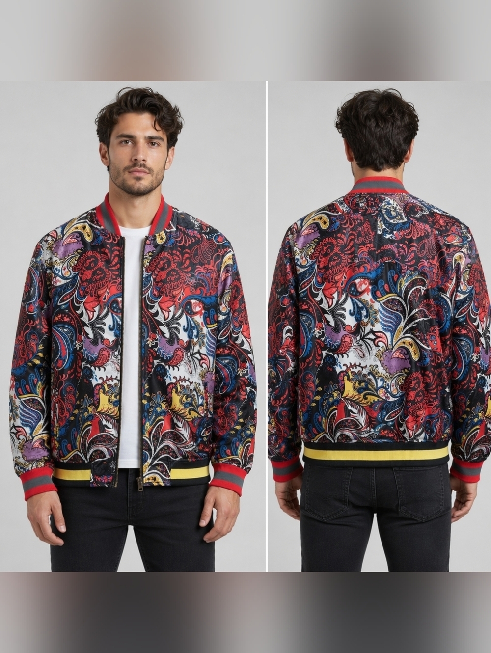 Young & Reckless Men’s Jakob Bomber Jacket Multicolor Satiny Zip-Up Streetwear
